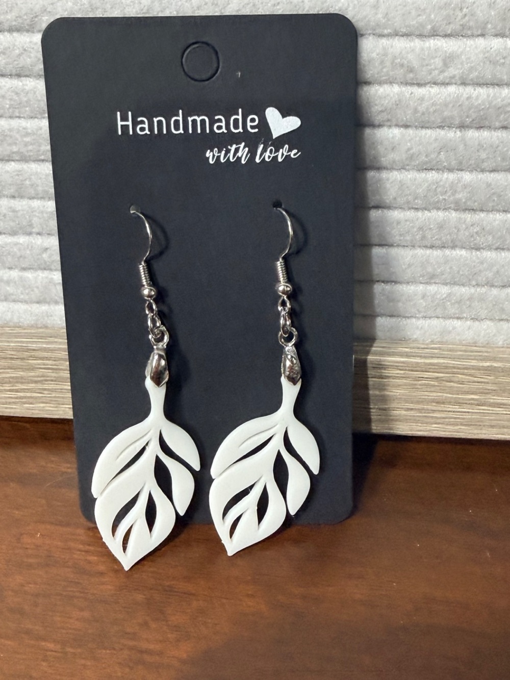Handmade White Leaf Drop Earrings - Lightweight Women Jewelry